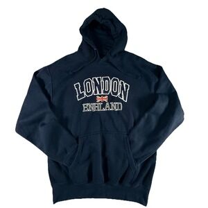Zone One London England‎ Embroidered Logo Navy Blue Hoodie Sweatshirt Adult S